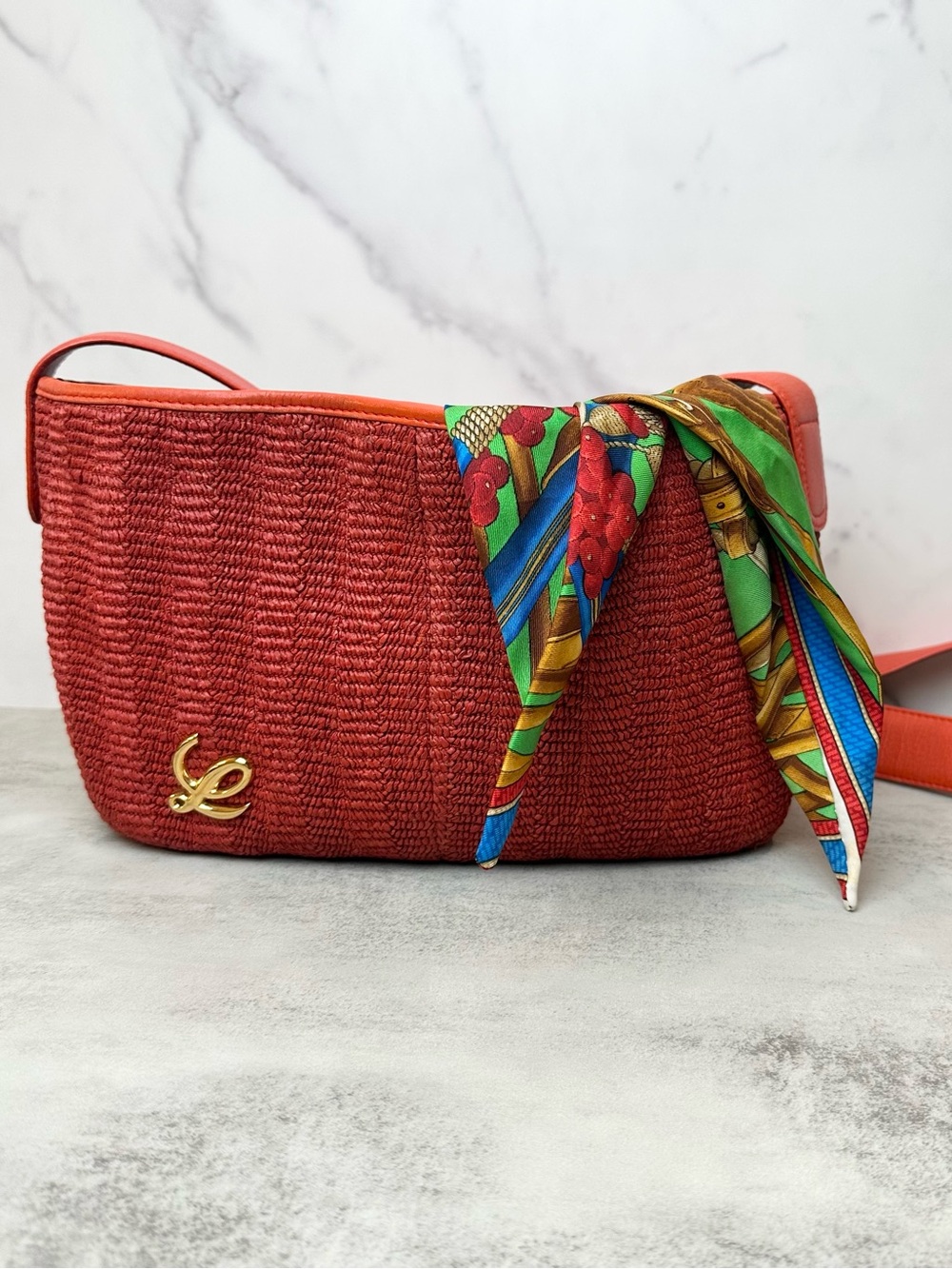 RARE Vintage Loewe Raffia Scarf Summer Resort Bag